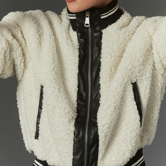 ‼️SOLD‼️Anthropologie Shearling Bomber Jacket Large vegan - Picture 3 of 12